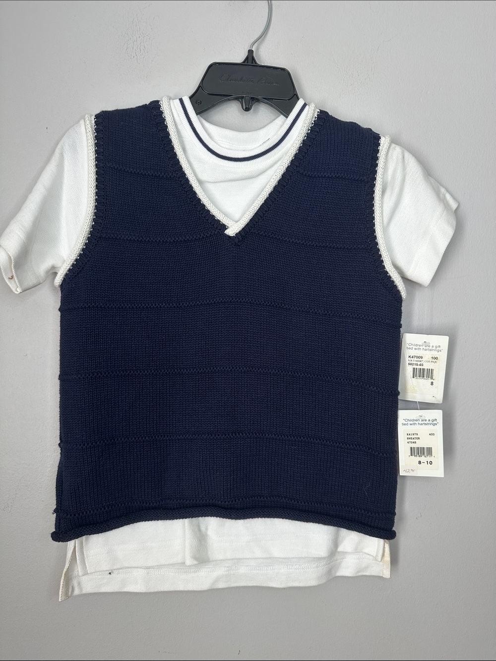 Classic Navy Knit Vest & White Tee Set - KiteStrings size 8 Boys